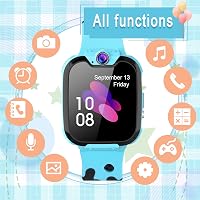 PTHTECHUS Gyerek Okosóra 7 Játékkal - MP3 Zenelejátszó Érintőképernyős Smartwatch Kamerával, 1GB SD Kártyával, Kék, 4-12 Éveseknek 6