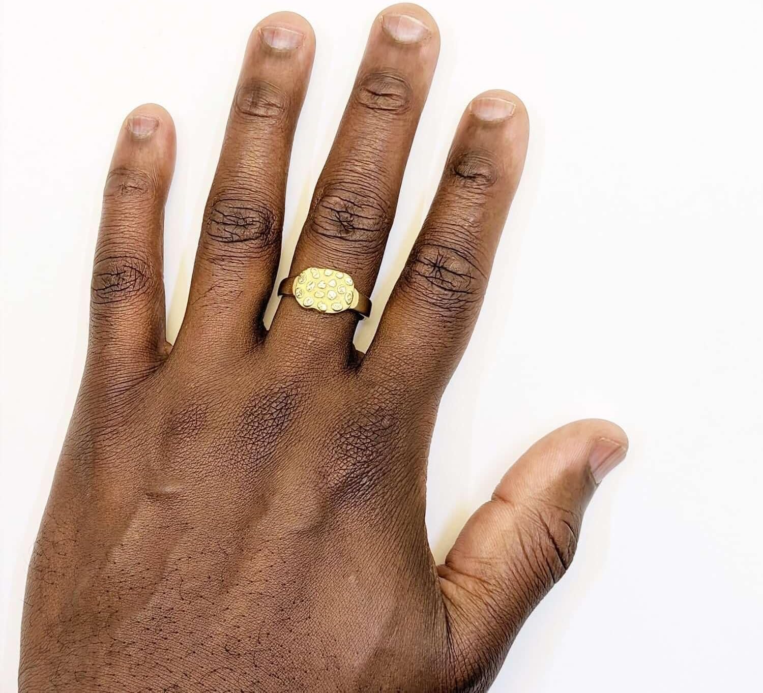 WJD Exclusives 10K Yellow Gold Nugget Textured Signet Ring