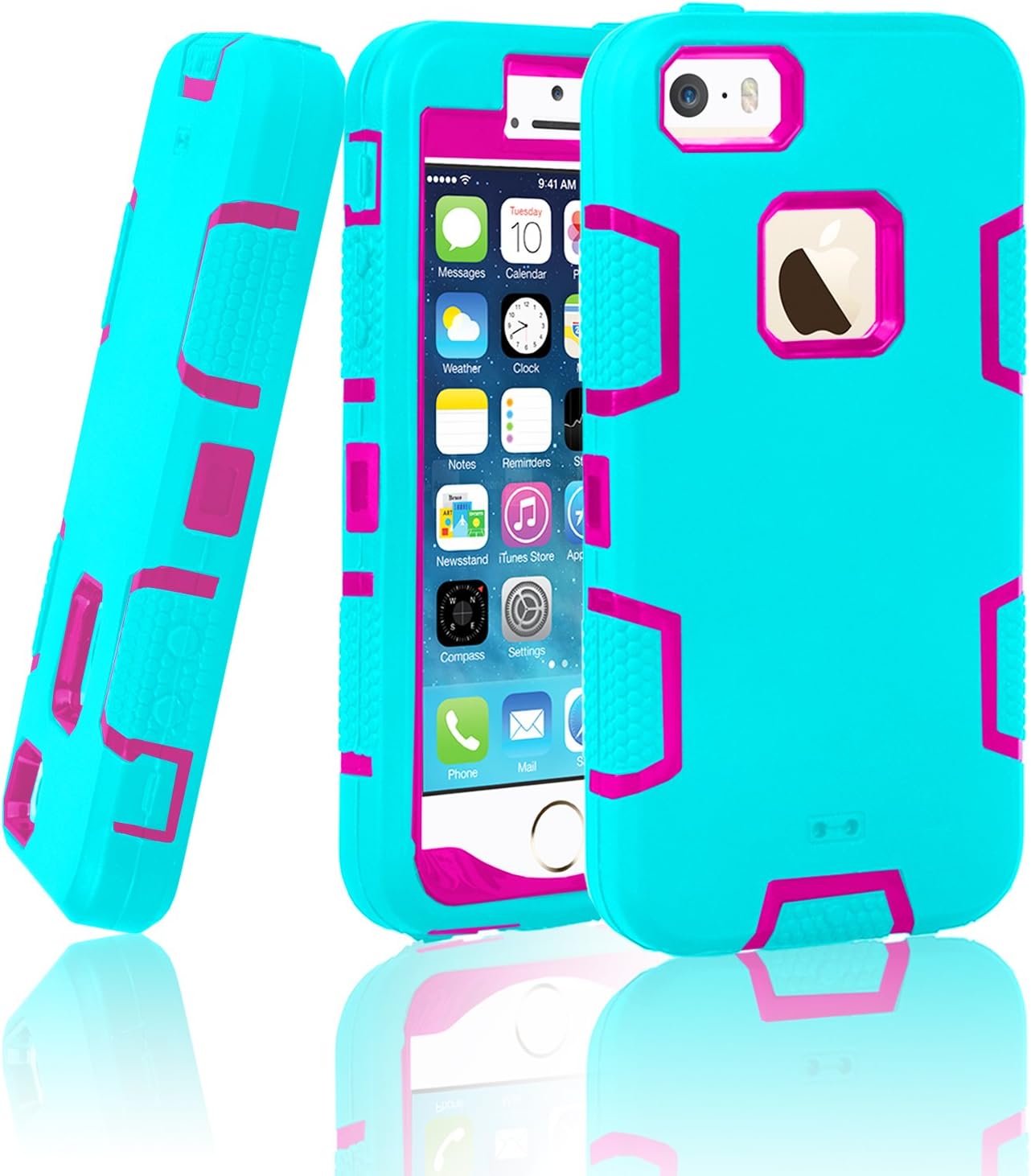 Elegant Choise Compatible iPhone 5S Case, iPhone SE Case, iPhone 5 Case, 3 in1 Shock Absorbing Case, Rubber Combo Hybrid Impact Silicone Armor Hard Case Cover (Blue)