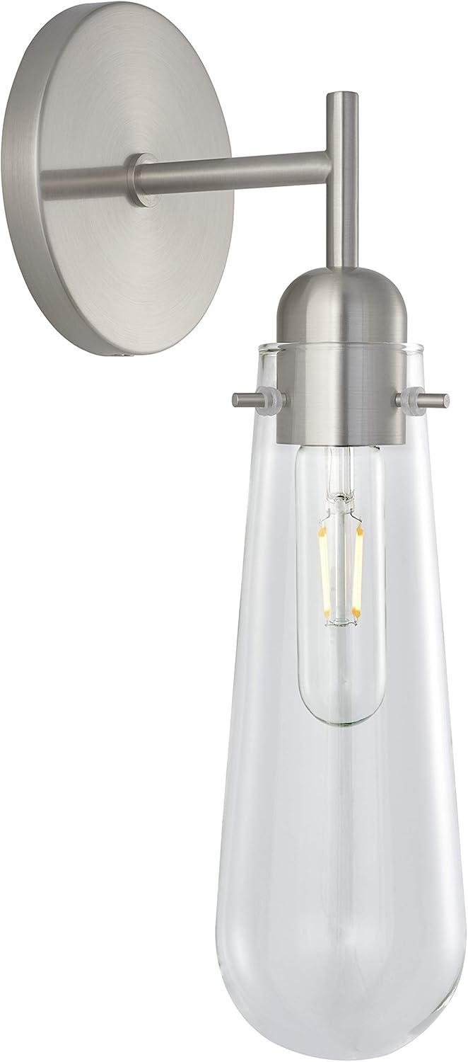 Linea di Liara Brixia Modern Sconce Wall Lighting Brushed Nickel Bathroom Wall Sconce Hallway Light Fixtures Indoor Wall Light Wall Lamp for Bedroom with Clear Glass Shade, UL Listed