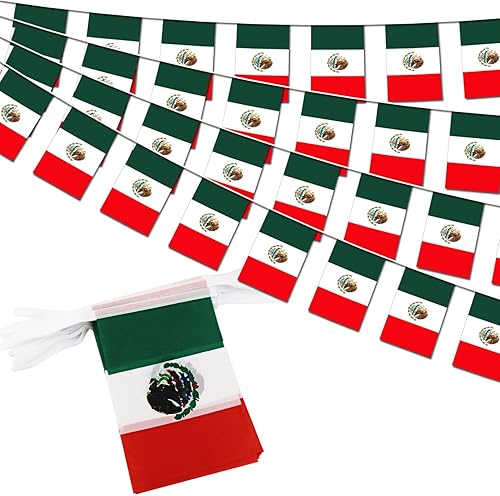 Banderín de bandera de México, 38 banderas, 42 pies, pequeñas banderas mexicanas para decoración de campo, escuela, fiesta, eventos deportivos