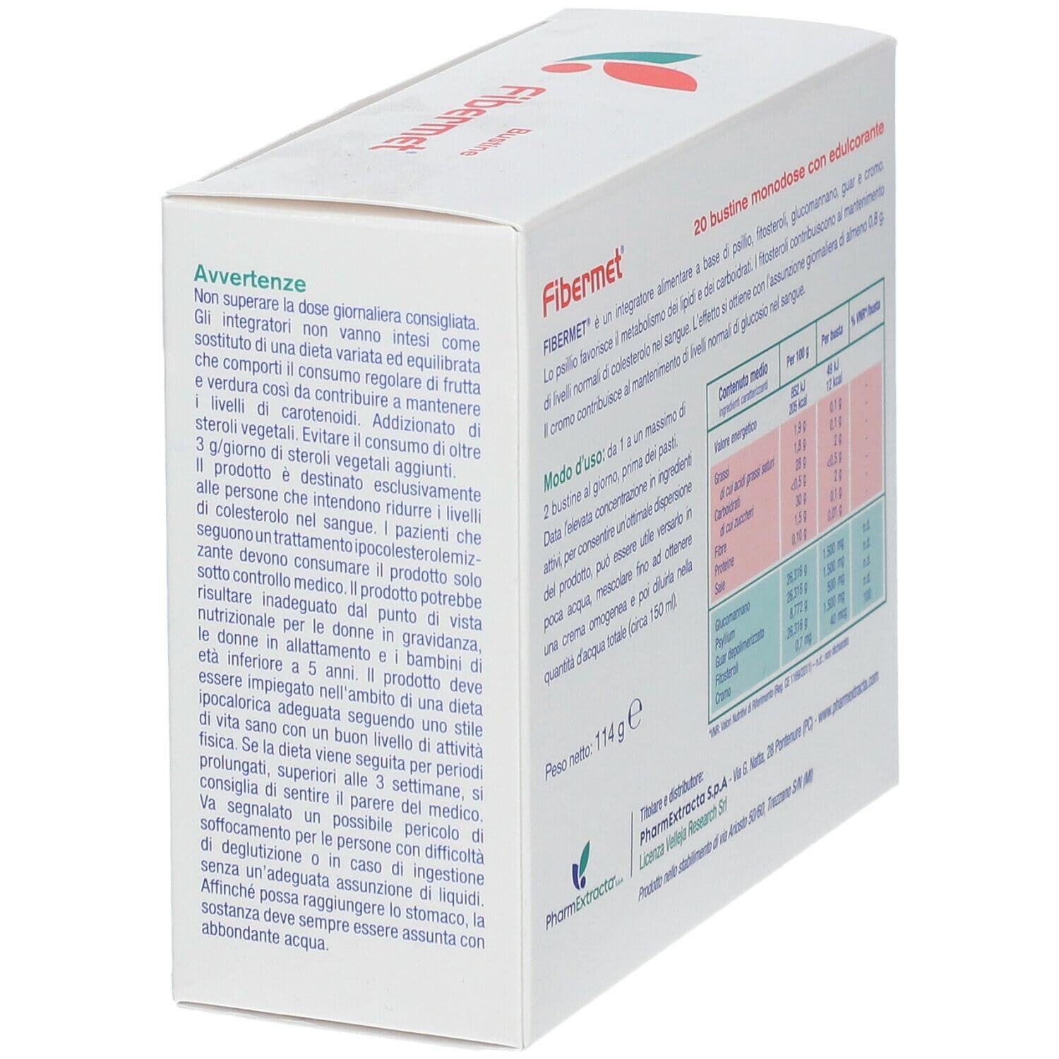 Fibermet 20 bustine monodose da 5,7 grammi con edulcorante