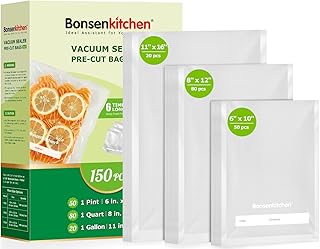 Sponsored Ad - Bonsenkitchen Precut Vacuum Sealer Bags, 20 Gallon 11" x 16"+ 80 Quart 8" x 12"+ 50 Pint 6" x 10", Commerci...