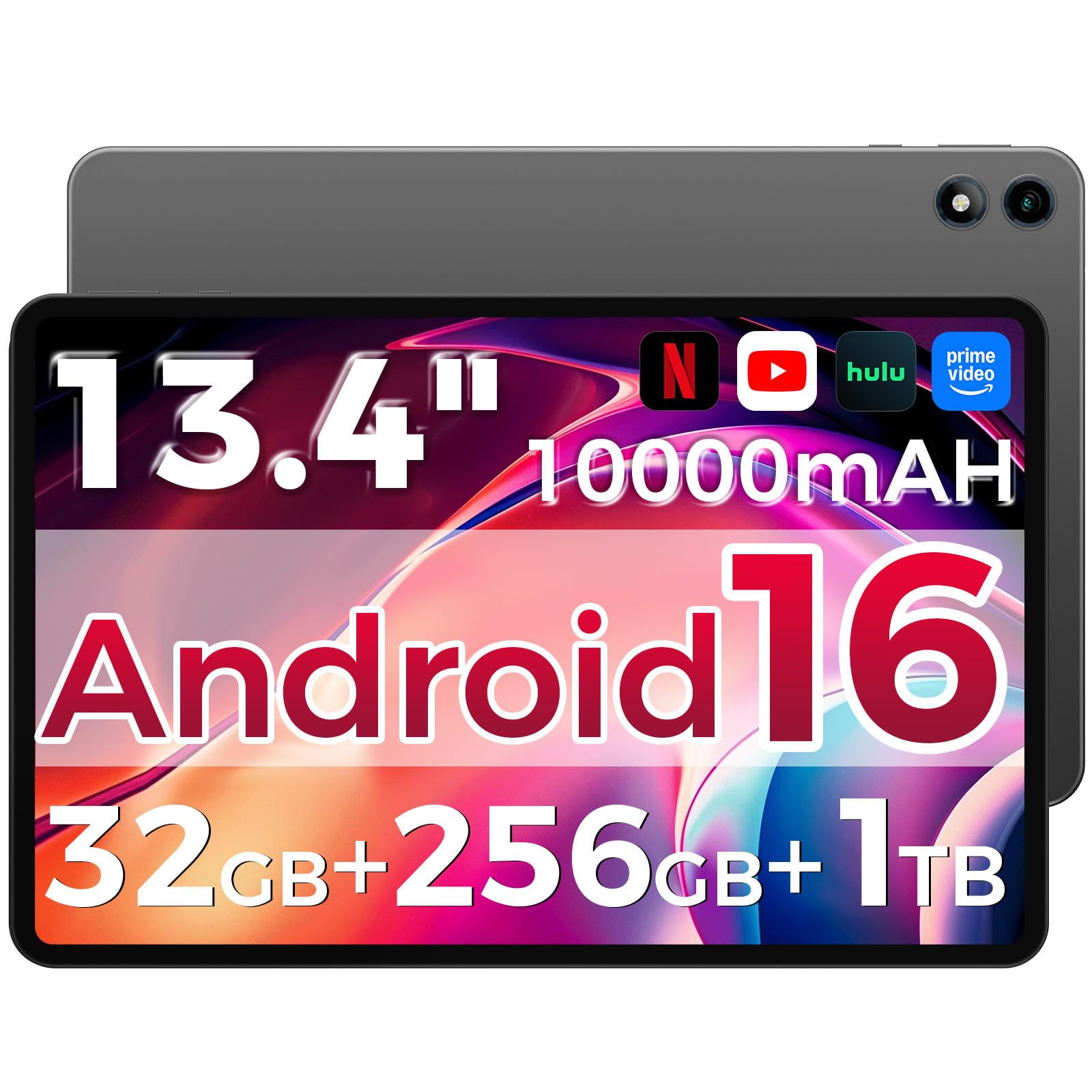 Photo 1 of RebotAi Android 16 Tablet,13.4 inch Large Tablet with Octa-Core Processor, 32GB RAM + 256GB ROM, 10000mAh Battery,1920x1200 IPS, 2.4/5Ghz Dual WiFi/5+8MP/GPS/Gemini AI/Widevine L1, Case Included