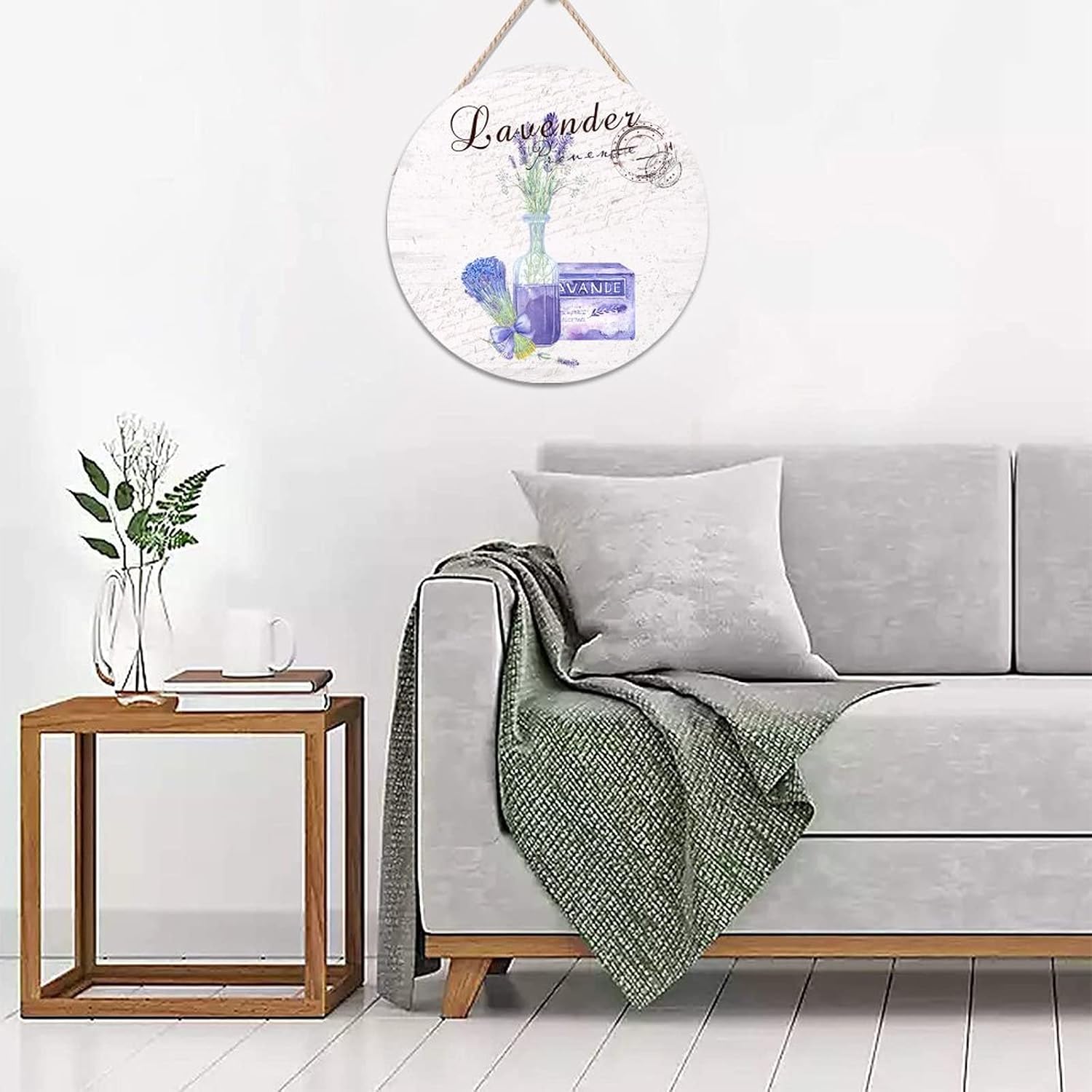 Lavender Round Door Hanger Sign, Floral Wood Door Sign, 16x16in Vintage Wall Hanging Sign Plaque for Backyard Front Porch Farmhouse Front Door Decor Housewarming Gifts