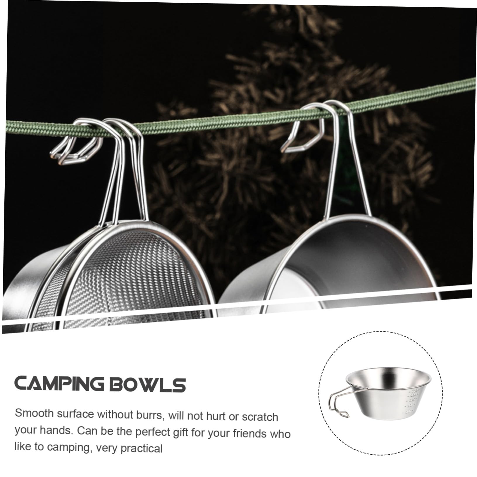 Supvox 3 Stück Teiliges Edelstahl Campinggeschirr mit Messskala und Festem Griff Langlebige Outdoor Schüsseln Stapelbar Praktisch für Picknick und Campingfreunde