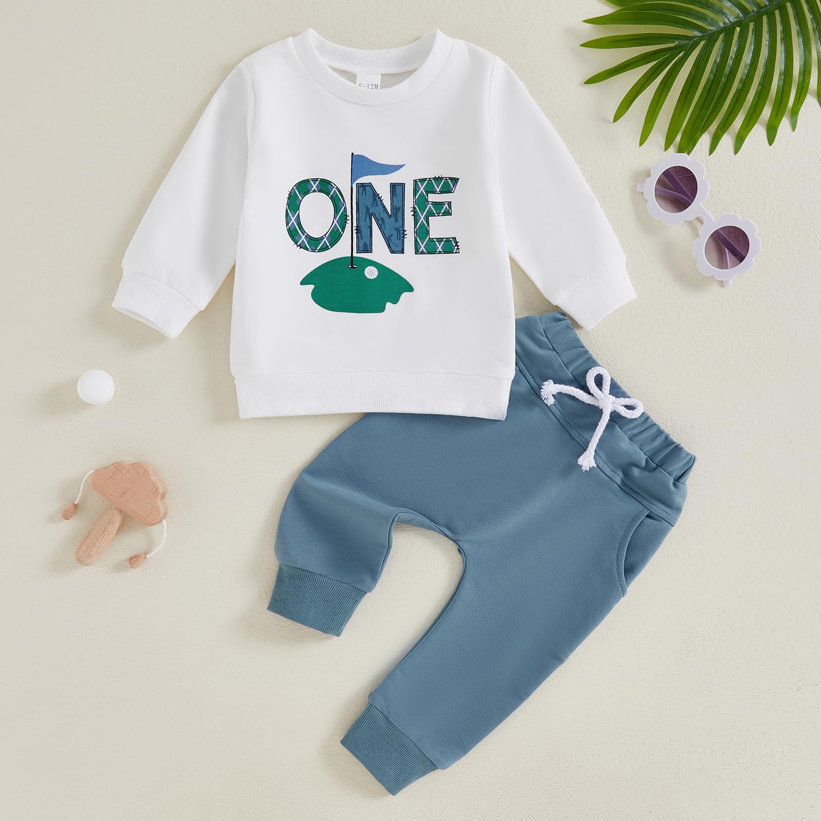 Conjunto de sudadera de golf para primer cumpleaños para bebé niño y niña, conjunto de 2 piezas de ropa de otoño