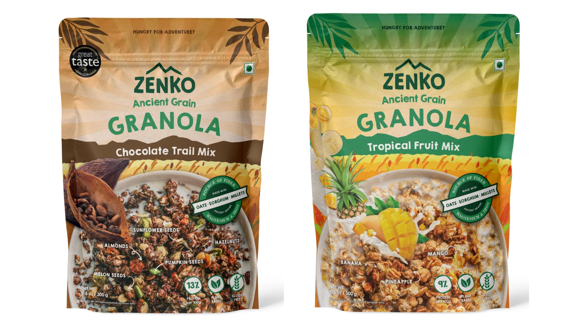 Zenko Ancient Grain Granola, Chocolate Trail Mix & Tropical Fruit Mix, 300g Each, Pack of 2-image-31