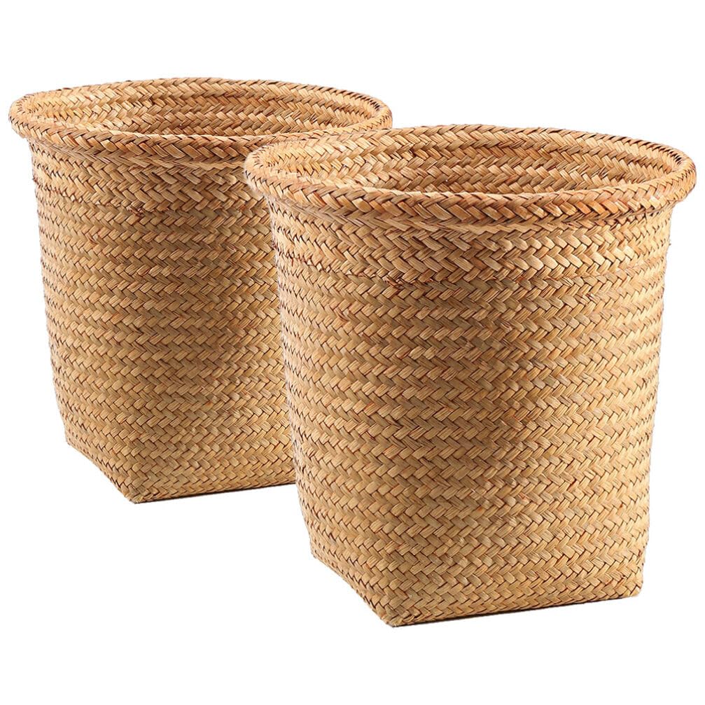 Geflochtener Papierkorb Aus 2 Stück Runder Müllkorb Handgefertigter Abfalleimer Für Zuhause Und Büro Vielseitiger Aufbewahrungskorb