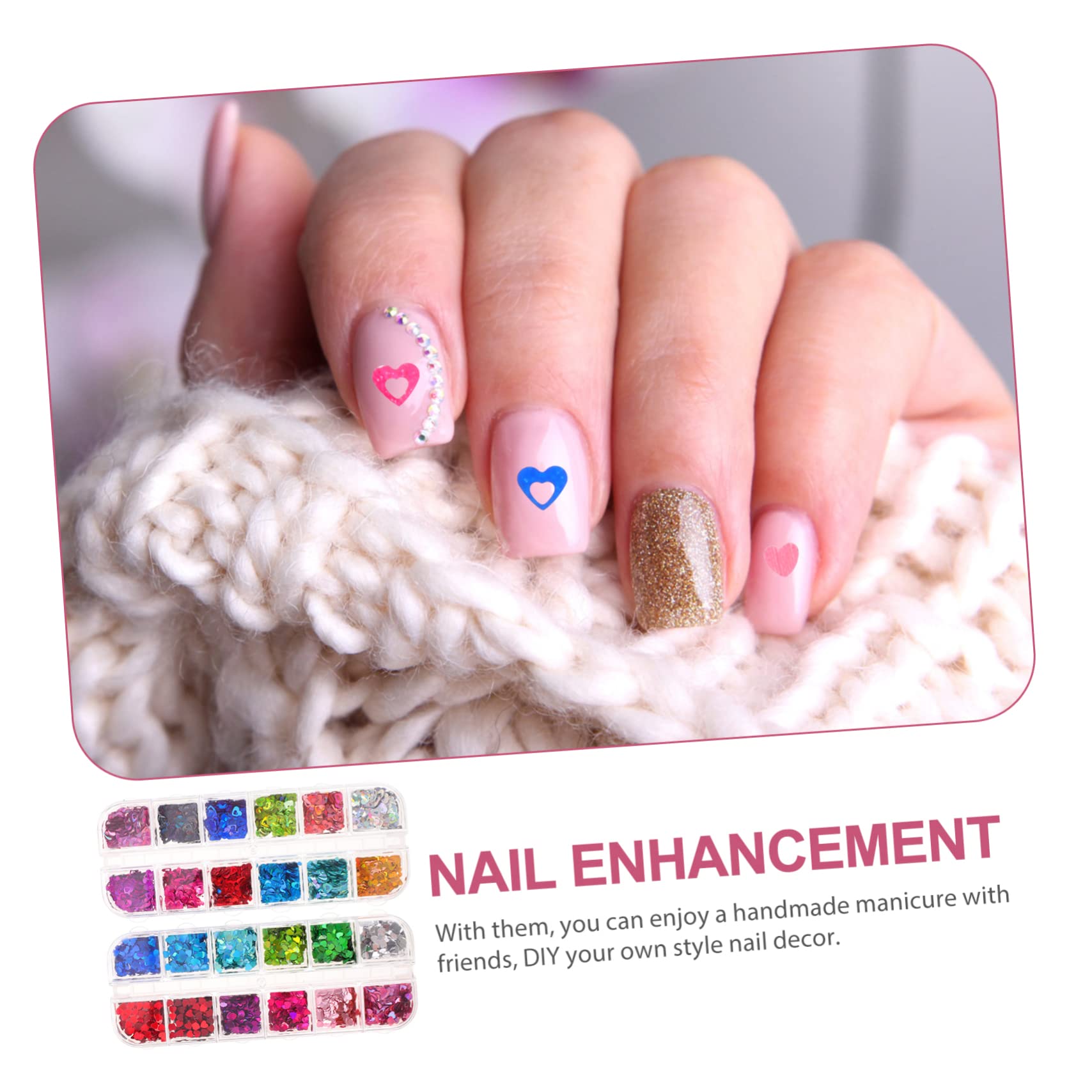 FRCOLOR 2 Boxes Heart Nail Art Glitters Charms for Nails Glitter for Nail Design DIY Manicure Decorations