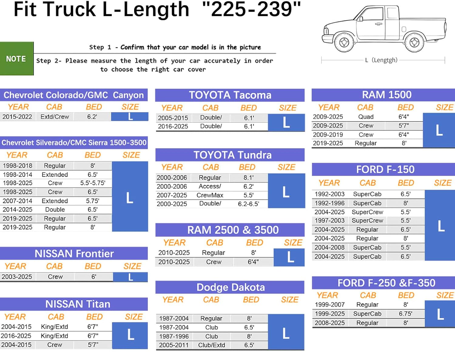 Truck Cover Waterproof All Weather, Full Outdoor Pickup Rain UV Protection Sturdy and Durable, Fit for Ford F150, Chevy Silverado, Gmc Sierra, Dodge Ram 1500 ect. (Fit Truck L-Length 225 to 239 inch)