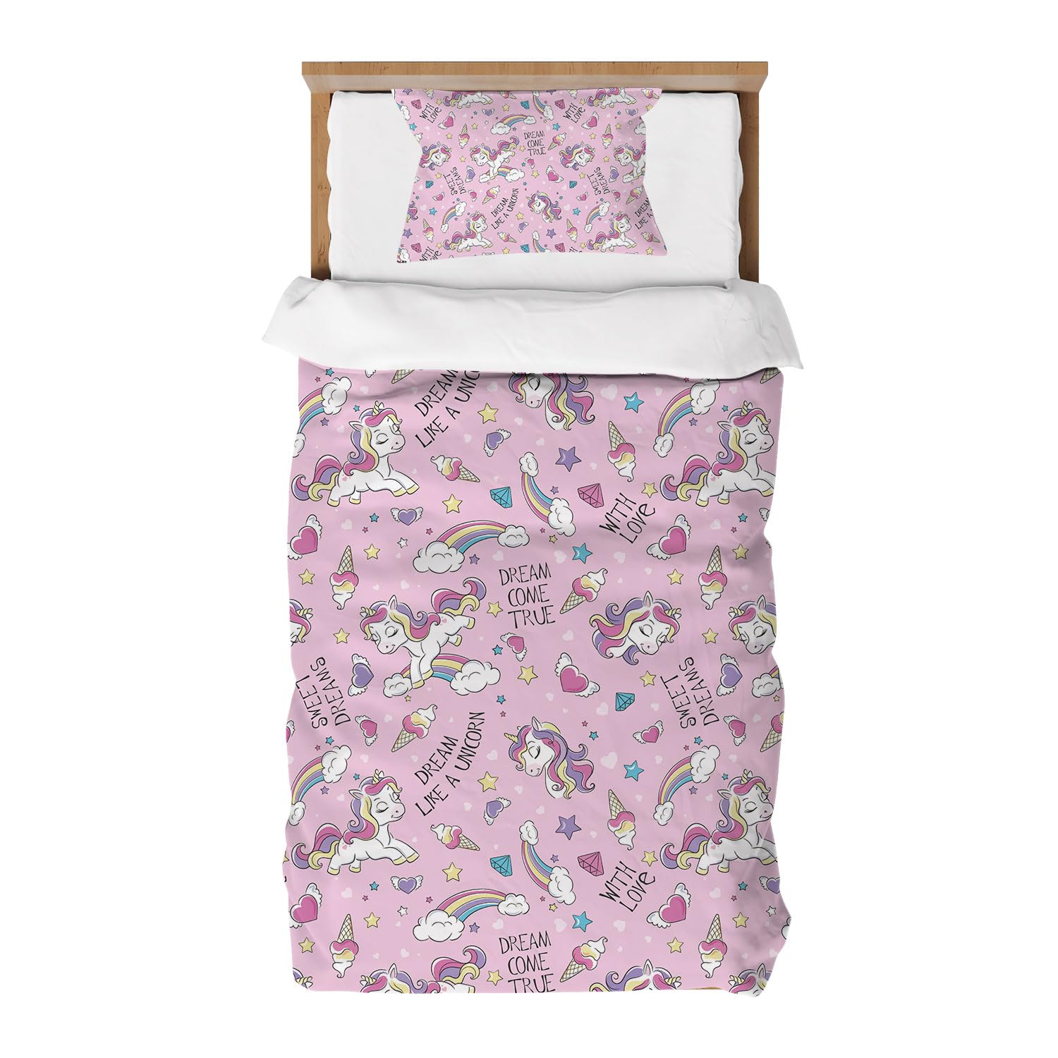 Housses de Couettes Rose Licorne à Fermeture Éclair pour Éviter la Couette qui Glisse