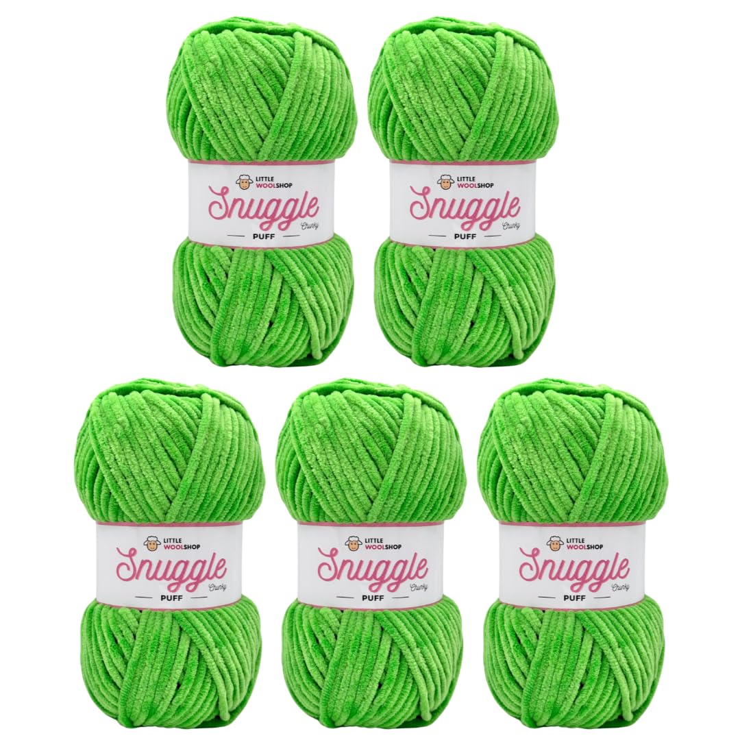 LittleWoolShop Snuggle Puff Chunky Chenille Yarn 100g - 100% Supersoft Polyester (Juicy Kiwi 1013, Pack of 5) — image 1