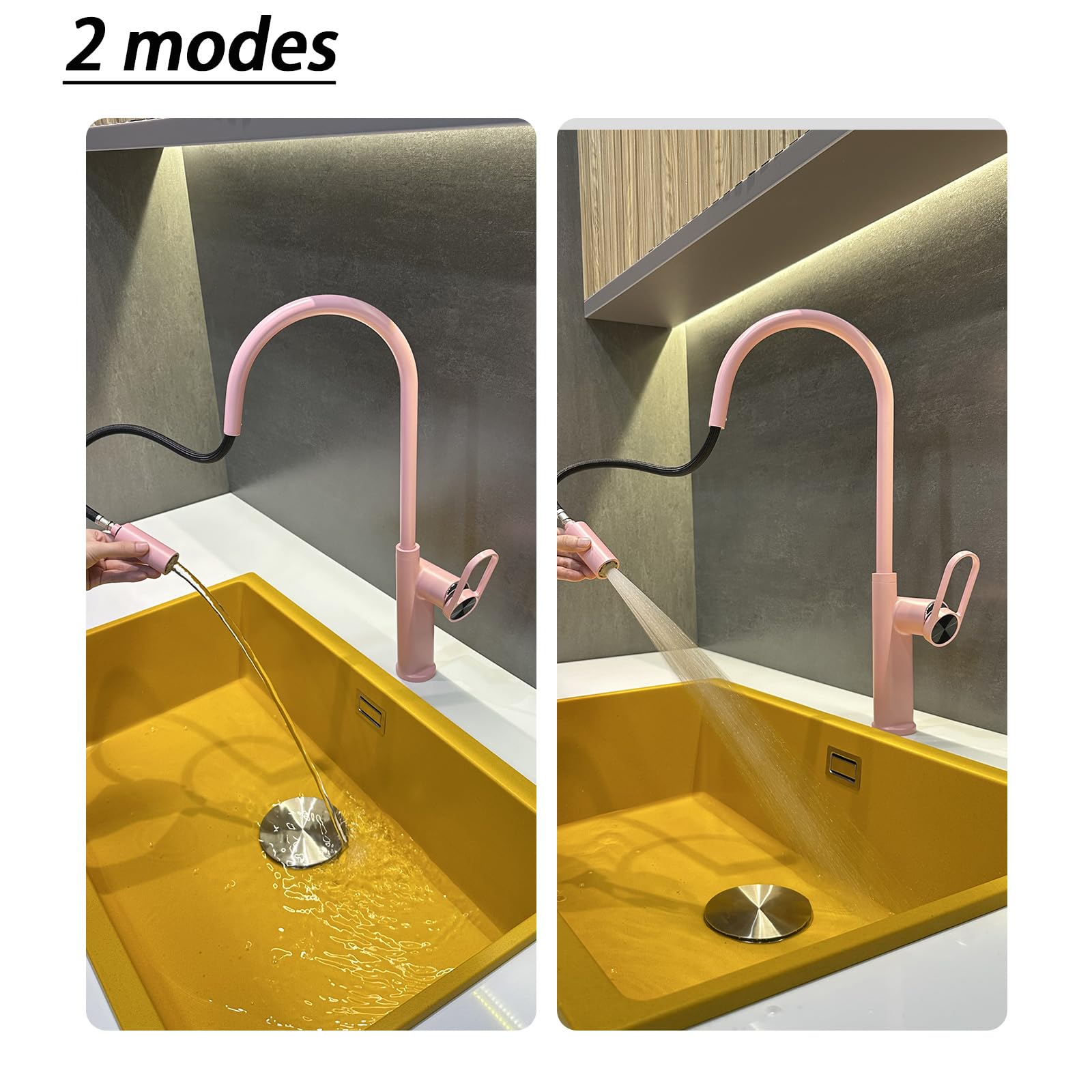 Wasserhahn Küche rosa,Hochdruck Küchenarmatur,2 Wasserfunktionen | Mit 360° Schwenkbarem Flexiblem Auslauf, Spültischarmatur Küche, Heiß- Und Kaltwasser-Mischbatterie