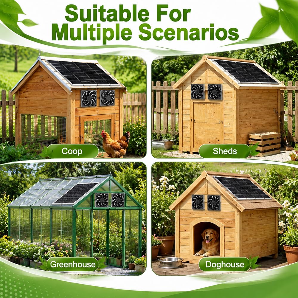 Solar Ventilator Gewächshaus, 16W Solarlüfter Gartenhaus mit DC Doppelventilator, Ventilator Solarbetrieben mit Saugnapf und Haken für Kleine Hühnerställe, Fenster Auspuff, Gewächshaus Zubehör
