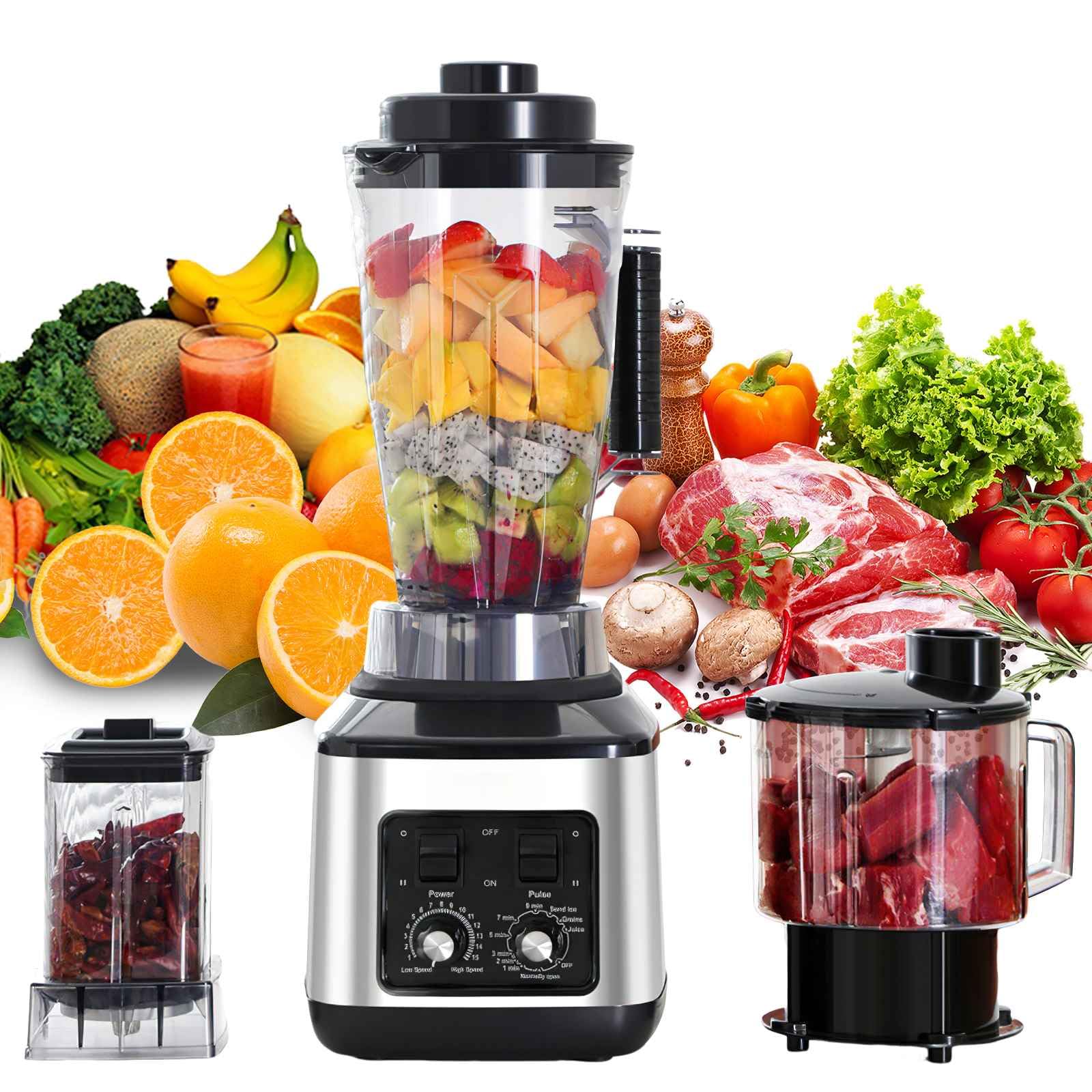 Batidora Profesional 3L, 3 en 1, Licuadoras para Zumos y Batidos con 15 Velocidades Ajustables y Función de Temporizador, 3 Jarras y Cuchillas de Acero Inoxidable