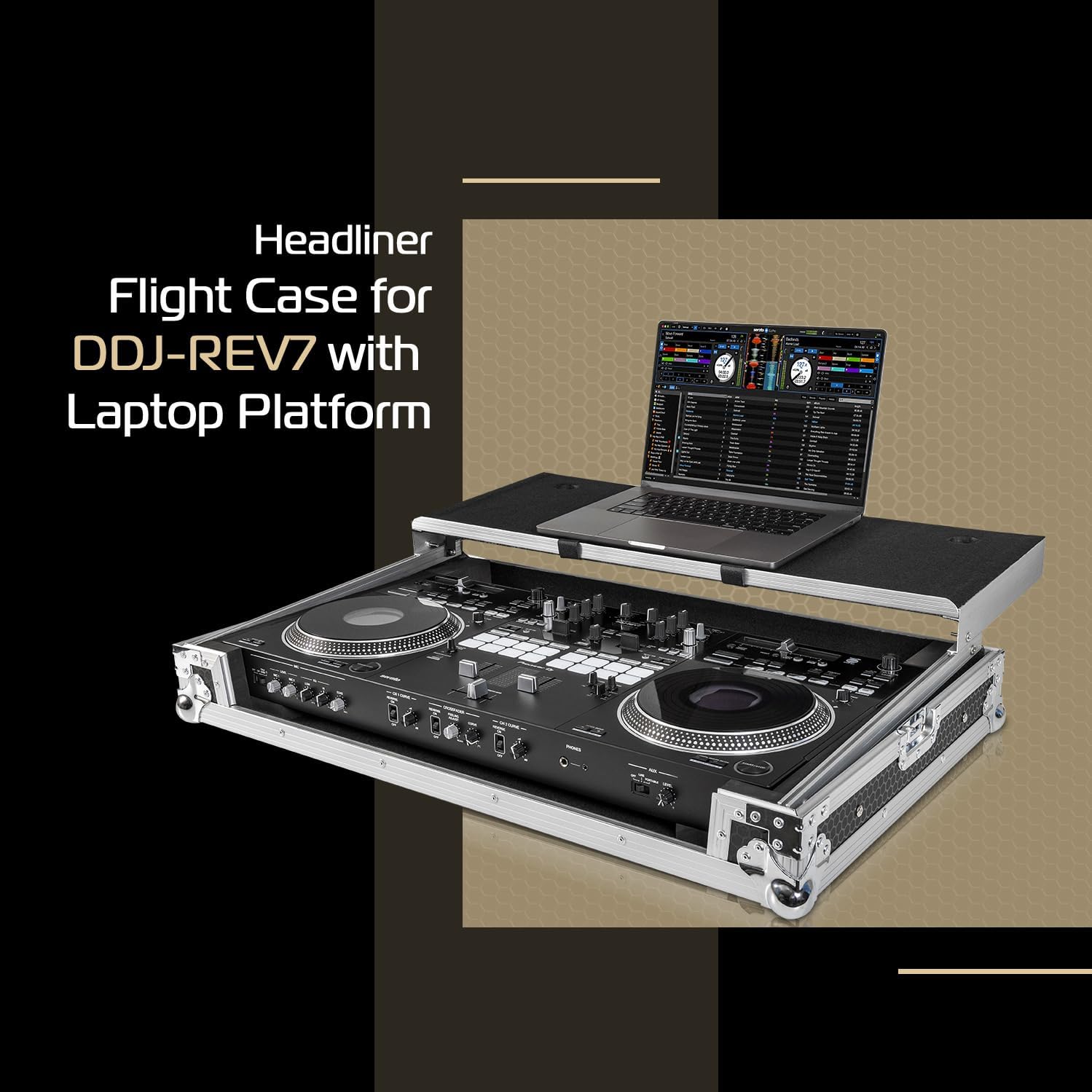 Headliner Flight Case Compatible with Pioneer DJ DDJ-REV7 with Laptop Platform