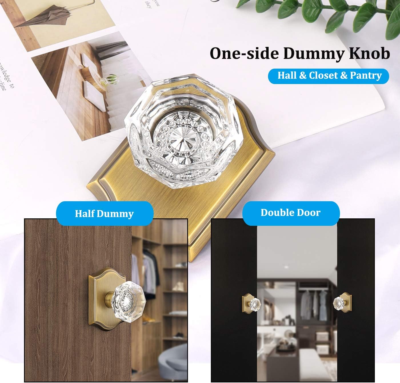 🛒 Crazy Deals Gobrico Clear Crystal Dummy Doorknobs in Antique Brass,Single Side Dummy Door Handles for Hall Closet Pantry,Universal Knobs,5 Pack