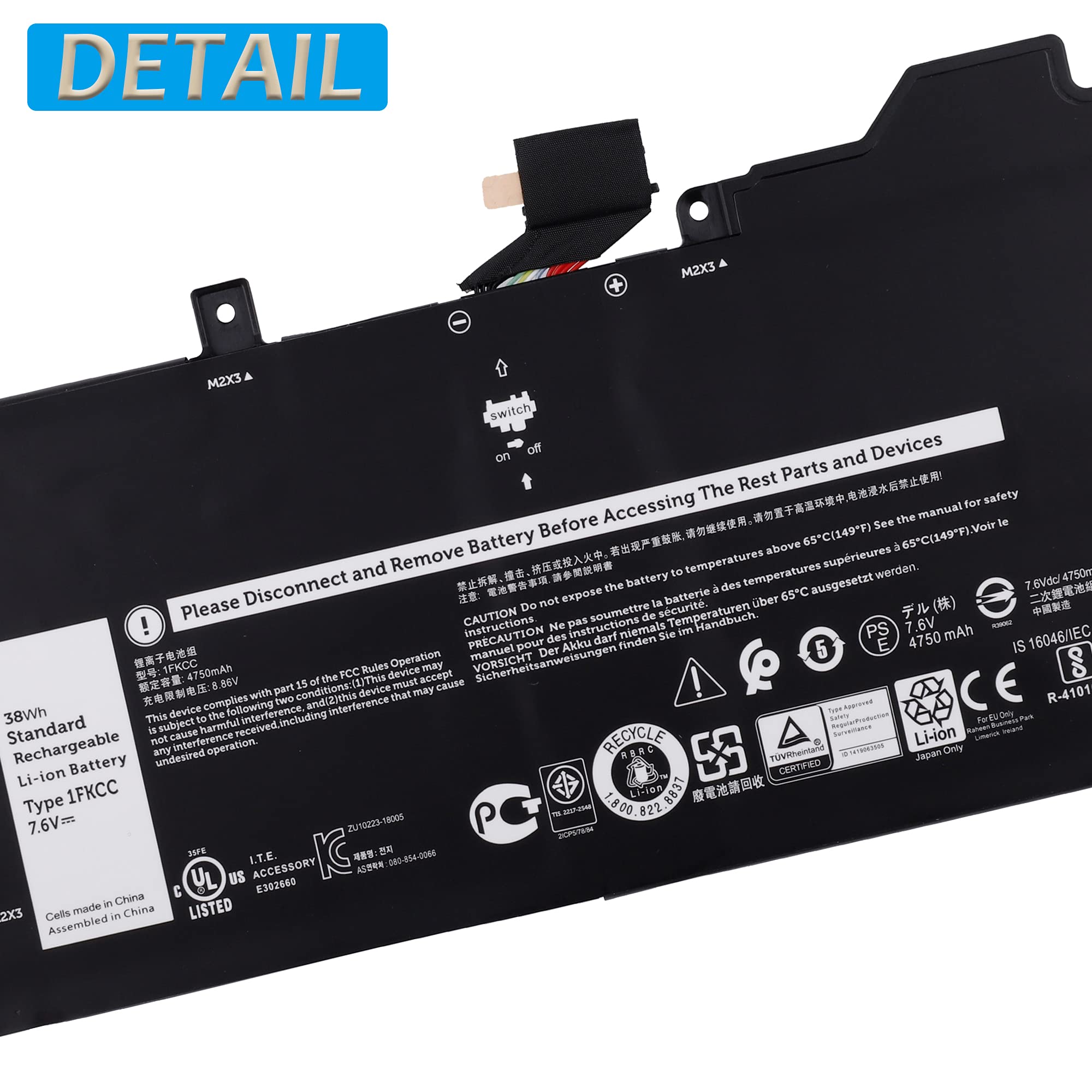 Batteria Sostitutiva Per Dell Latitude 7310 E 7410 – 7.6V 52Wh 6500mAh, Codici JHT2H 04V5X2 0HRGYV 0WY9MP, Ioni Di Litio