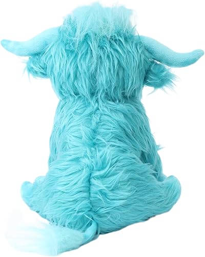 Miniatura 5 de Animal de peluche de vaca azul de las tierras altas de 10 pulgadas, muñeca de peluche realista de ganado de granja, juguete de regalo