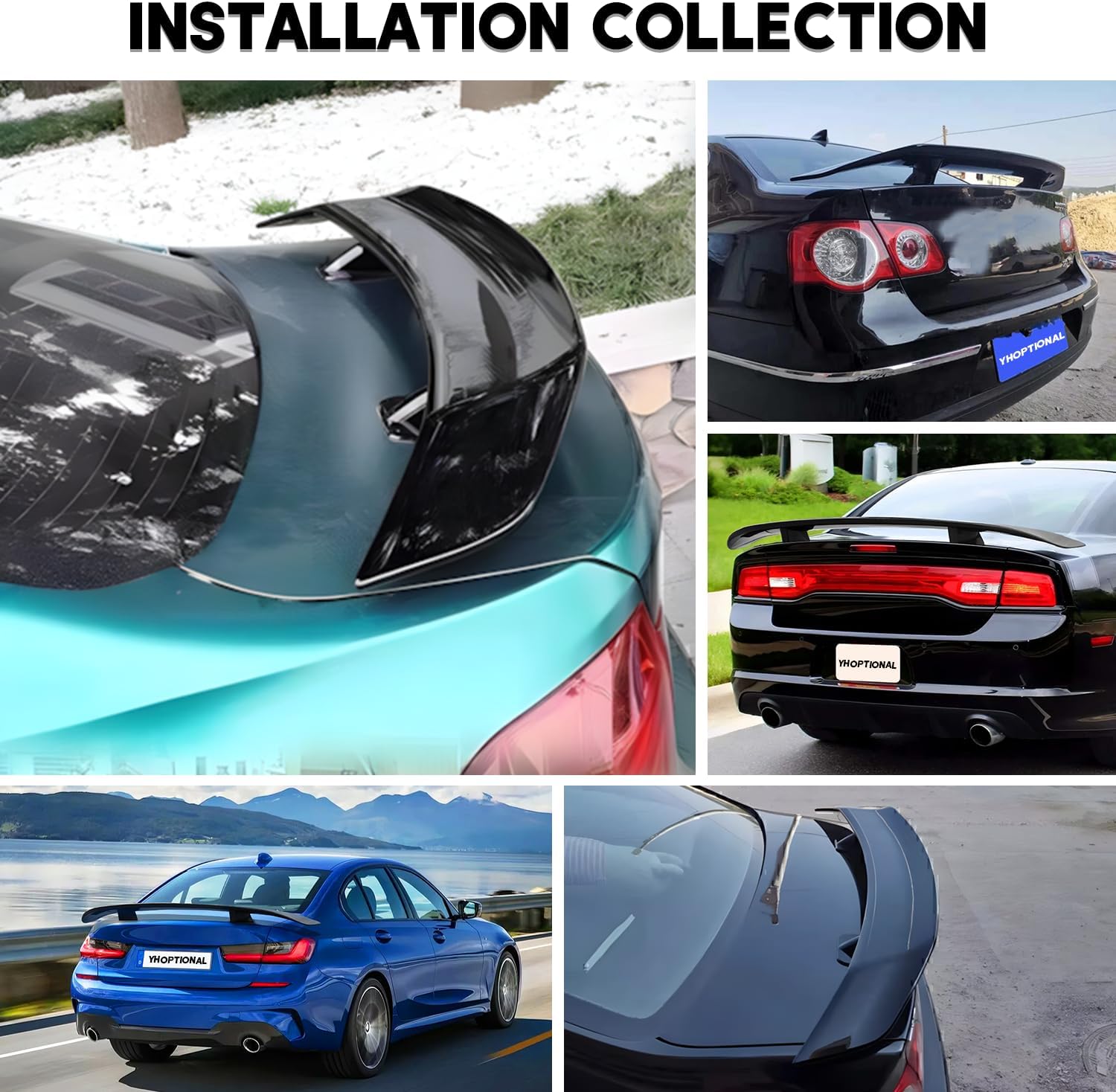 Universal 46 Inch Rear Trunk Wing Ducktail Spoiler, GT Wing Tail Spoiler Compatible with Honda Civic/Chevy Camaro/Ford Mustang/Infiniti/Toyota Camry/Kia Forte/BMW/Chrysler (Gloss Black)