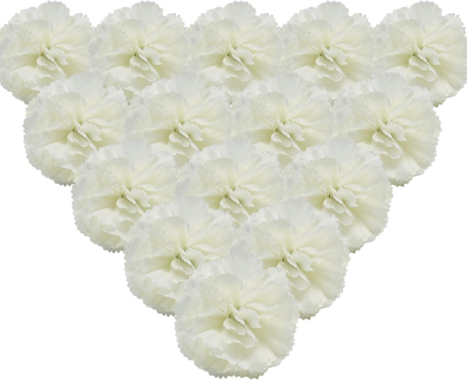 MARTINE MALL 50Pcs Marigold Flower Heads Bulk Silk Carnation Flowers, Artificial Flowers Carnation Heads with Stems Artificial Chrysanthemum Carnation Bouquets for Home, Wedding, Banquet Decor, White