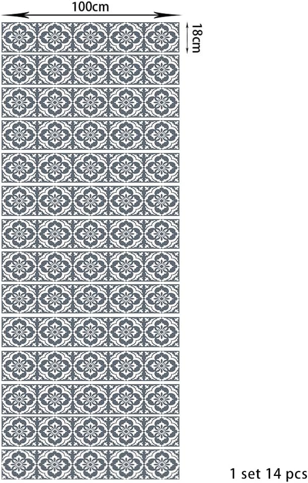 14PCS Moroccan Style Self-Adhesive Stair Riser Decals, Peel and Stick Staircase Stickers 39.37“x7.09” Vinyl Stickers Staircase Murals Decor for Steps