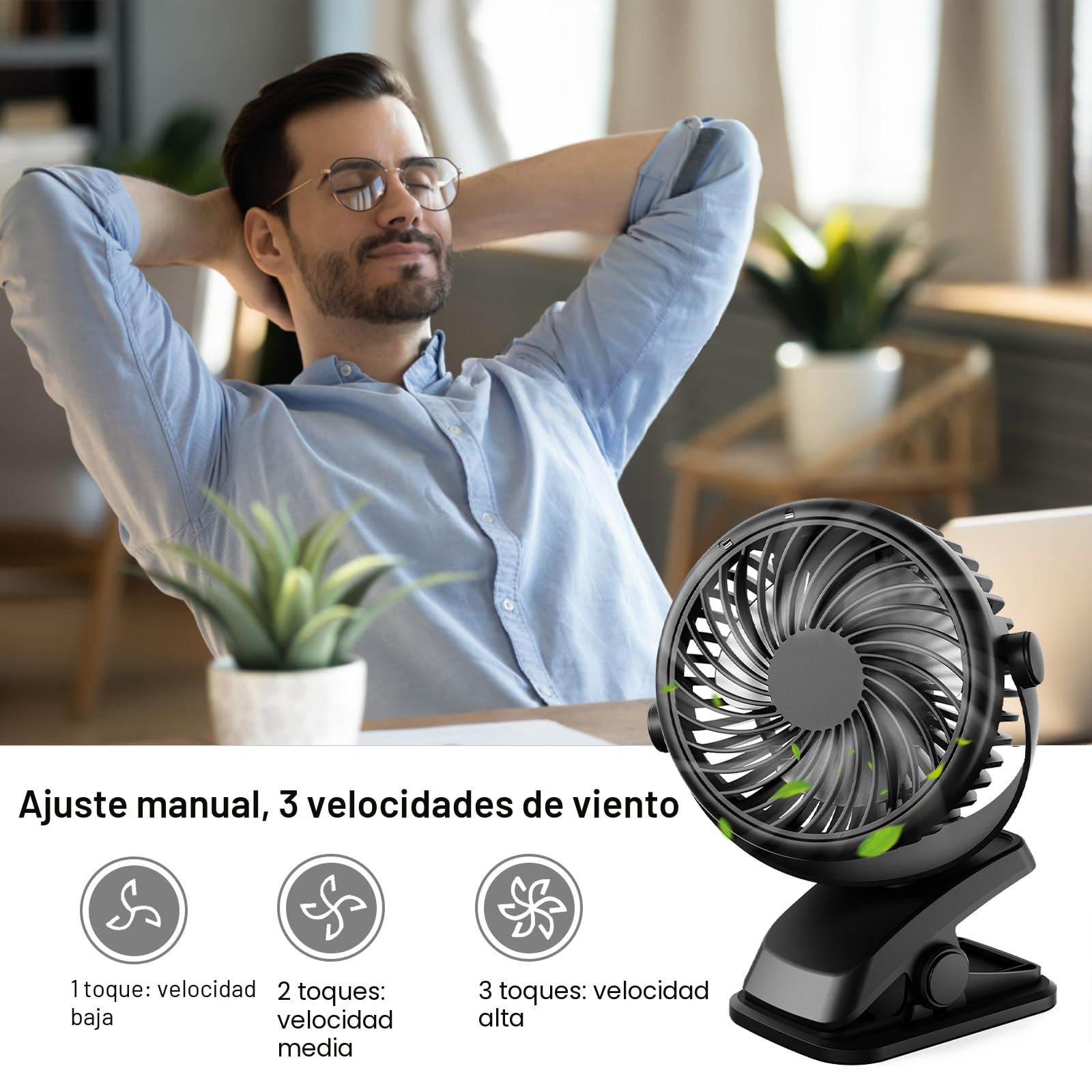USB Ventilador Silencioso, Mini Ventilador Portatil, Pequeño de Mesa Bateria Recargable, Ventiladores Sobremesa Pinza Potente para Dormir Coche Carrito Bebe Camping Autocaravana