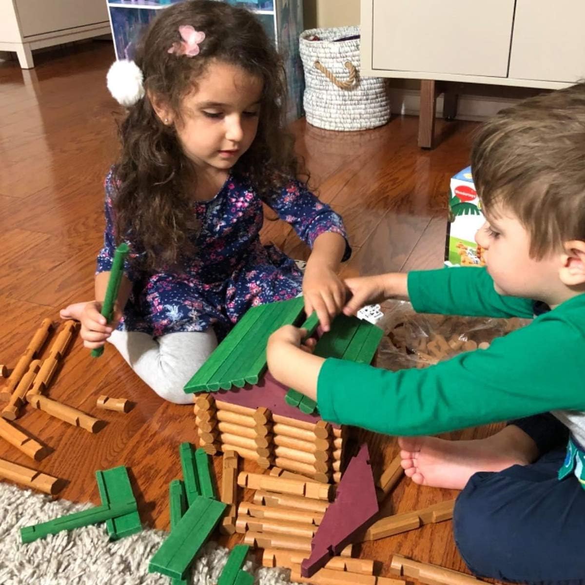 Joqutoys 170 PCS Classic Building Log Toys, Wood Logs Set Set for Boy, Creative Construction Educational Gift for Kids Ages 3+