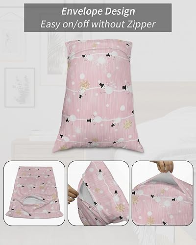 Miniatura 7 de Juego de 2 fundas de almohada de tamaño estándar con diseño de muñeco de nieve de Navidad, fundas de almohada de pintura de Navidad rosa con cierre