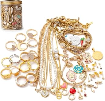 Jewelry Mystery Jar - 30 Pcs Surprise Jewelry Box with Assorted Vintage Style Fashion Accessories, Golden Alloy Earrings Necklaces Rings Hair Claws gifting for Women, Mystery Jar Vintage, Myst