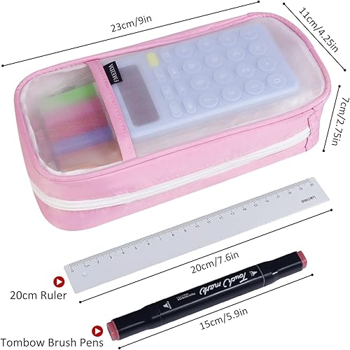 Miniatura 10 de Fmeida Estuche de malla para lápices de rejilla, bolsa para lápices mejorada de 4 compartimentos, bolsa transparente para lápices para adultos,