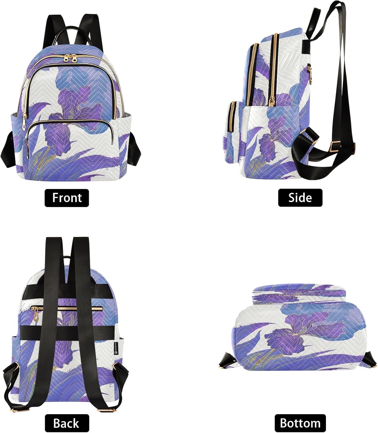 Quilted Backpack for Women Elegant Iris Purple Carry-On 14 Inch Laptop Backpack