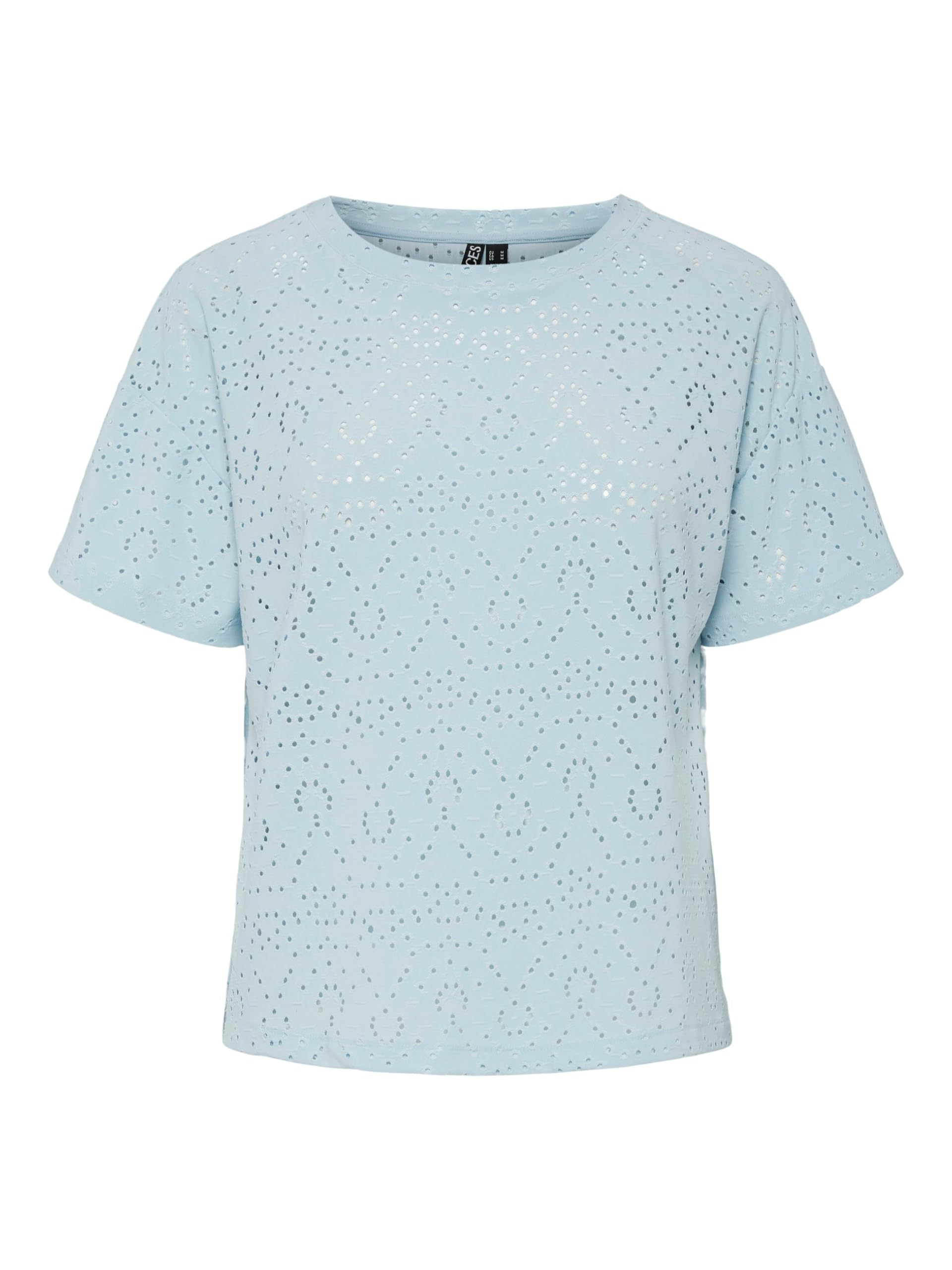 PIECES Women's Pcabby SS Brod ANG Tee Noos BC T-Shirt, Cashmere Blue, M