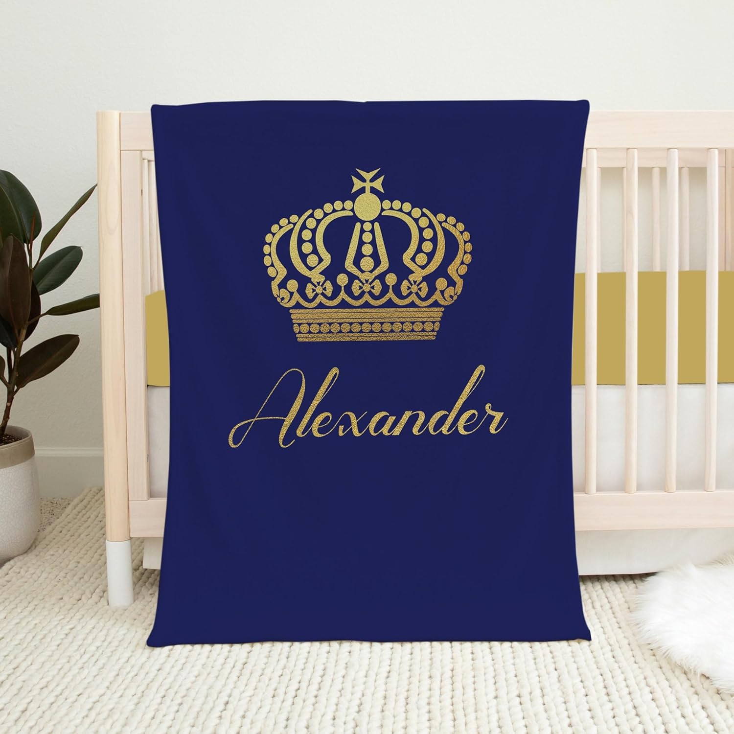 Personalized Baby Boy Blanket, Prince Baby Blanket, Prince Crib Bedding, Boy Crib Bedding, Navy Blue, Gold, Prince Nursery