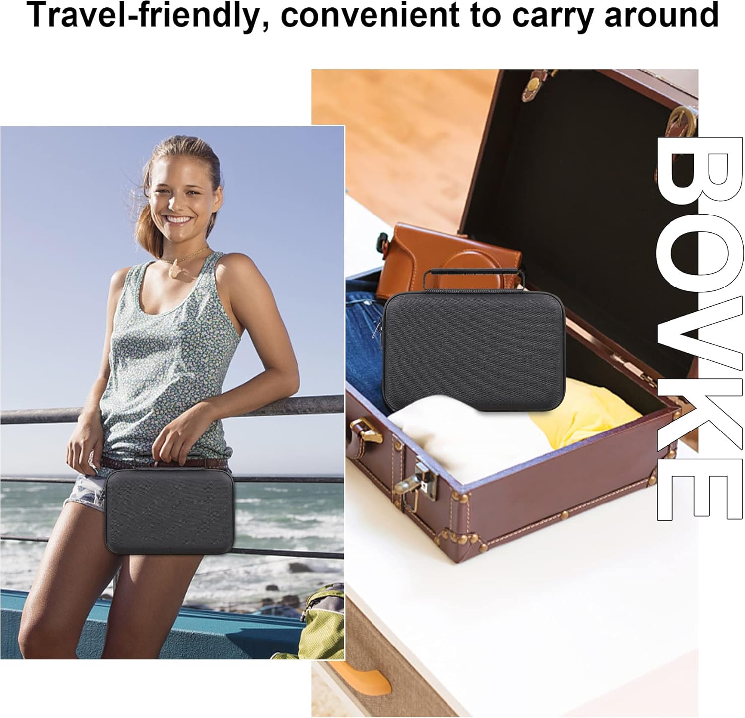 BOVKE Hard Carrying GPS Case for 10-inch Garmin Dezl OTR1000 / OTR1010 / RV 1090 GPS Navigator System, Mesh Pocket for Car Charger, USB Cables, Black