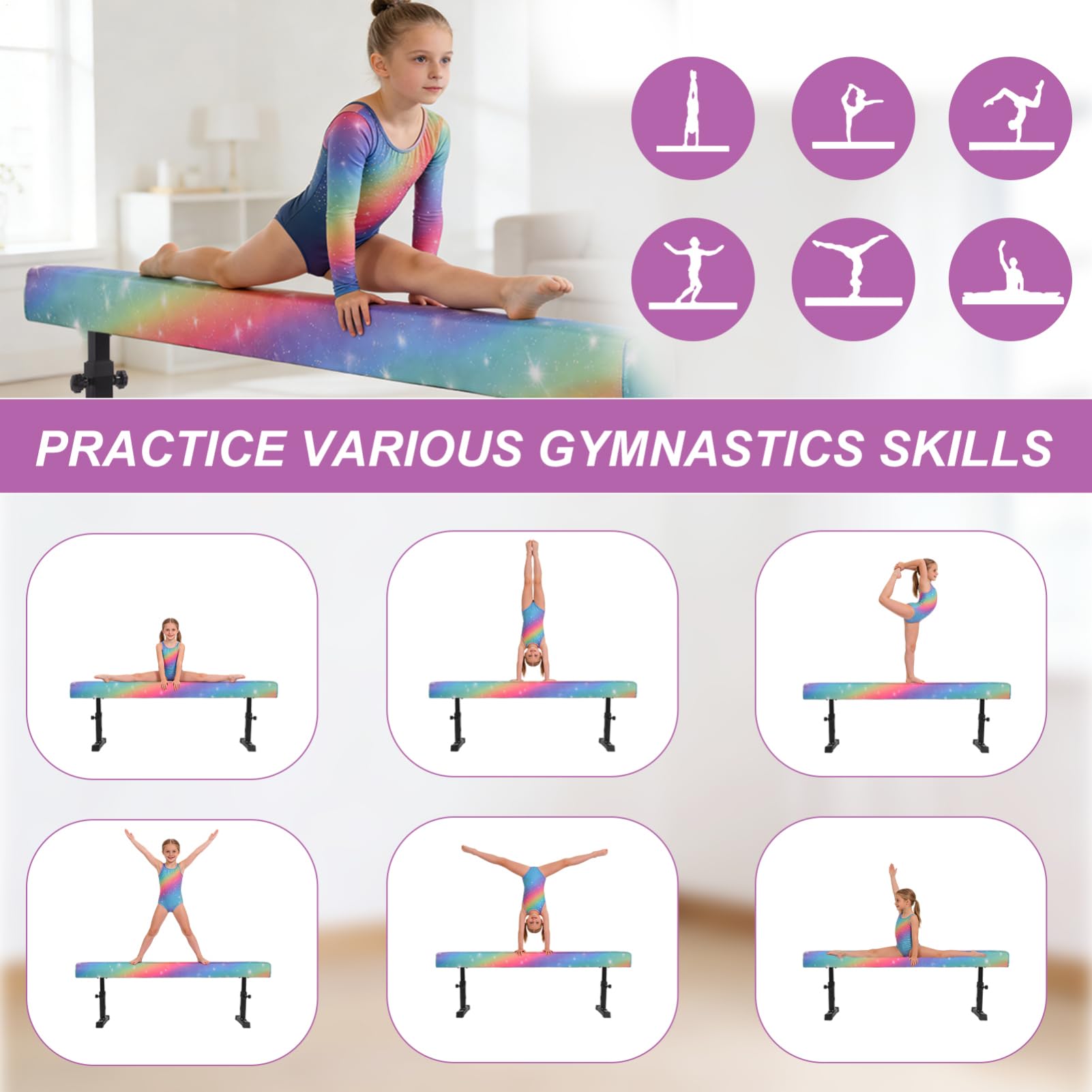 Poutre De Gymnastique De 180 Cm, Hauteur Réglable Sur 5 Niveaux 13 À 61cm, Poutre De Gymnastique Réglable Pour En-fants, Poutres D'équilibre Pour En-fants, Pour La Maison, L'entraînement En Intérieur