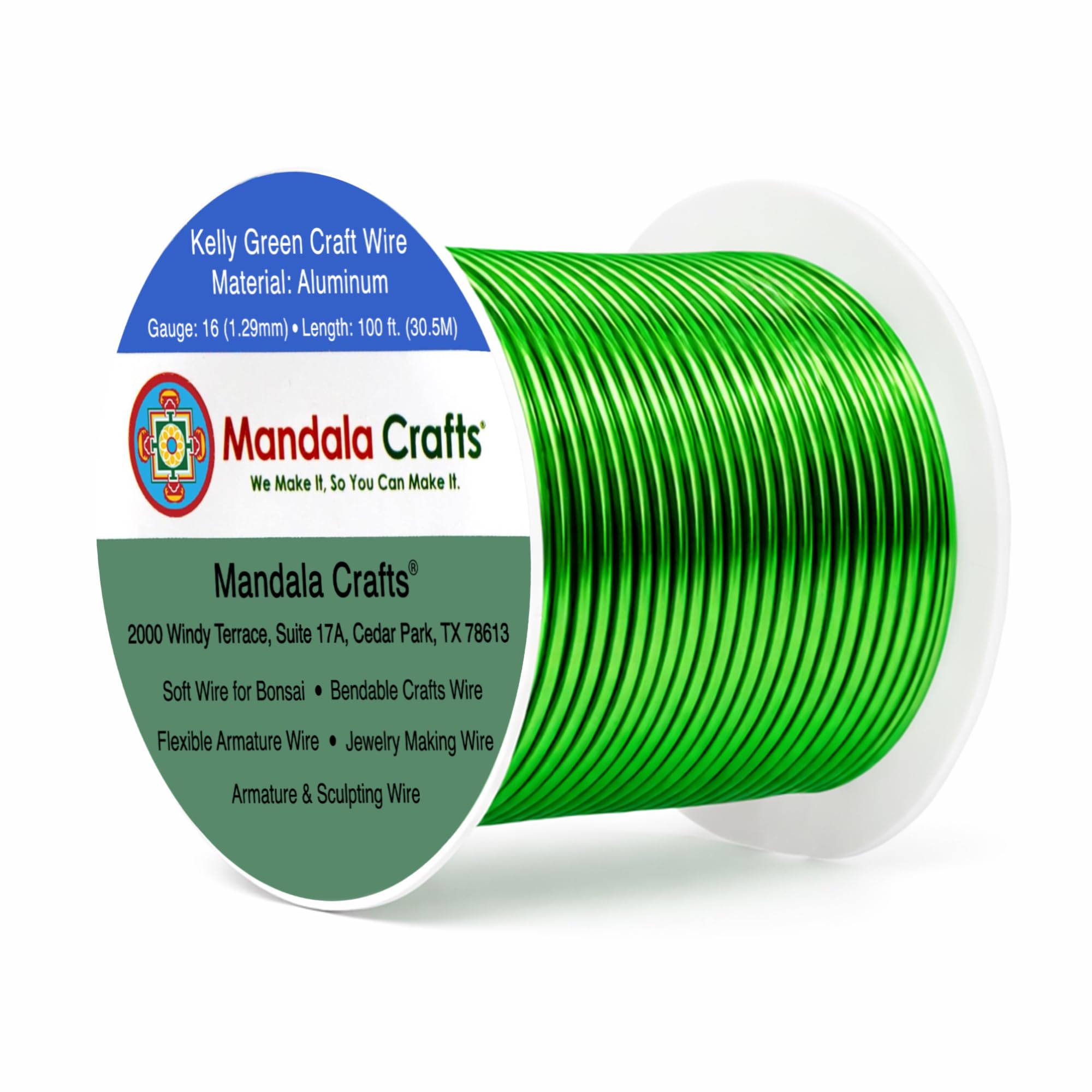 Mandala Crafts 16 Gauge Kelly Green Anodized Aluminum Craft Wire, 100 FT