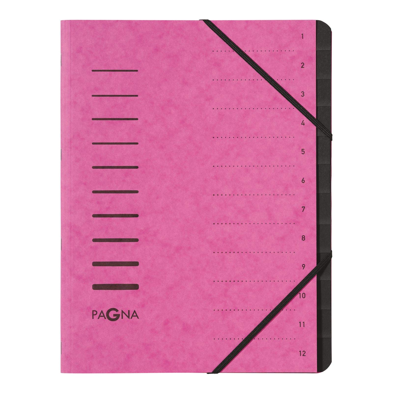 Pagna 4005934 A4 Elastic Straps Pro Pressboard 12 Part Divider File - Dark Pink
