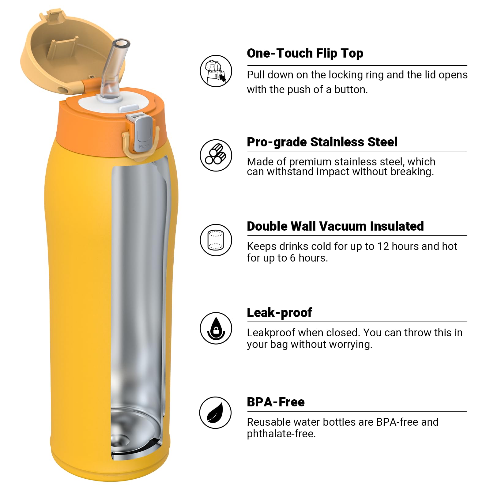 Super Sparrow Borraccia Termica Cannuccia, Borraccia in Acciaio Inox - 350ml, 500ml, 750ml, 950ml - Senza BPA Tazza Borracce Termiche, Bottiglia Termica per Bambini, Scuola, Sportiva