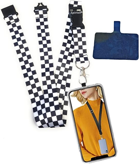 SpiriuS Universal Phone Lanyard Neck Strap with Detachable Patch sticker Compatible with all Smartphones for iPhone Google Pixel LG HTC Huawei (checker plaid)