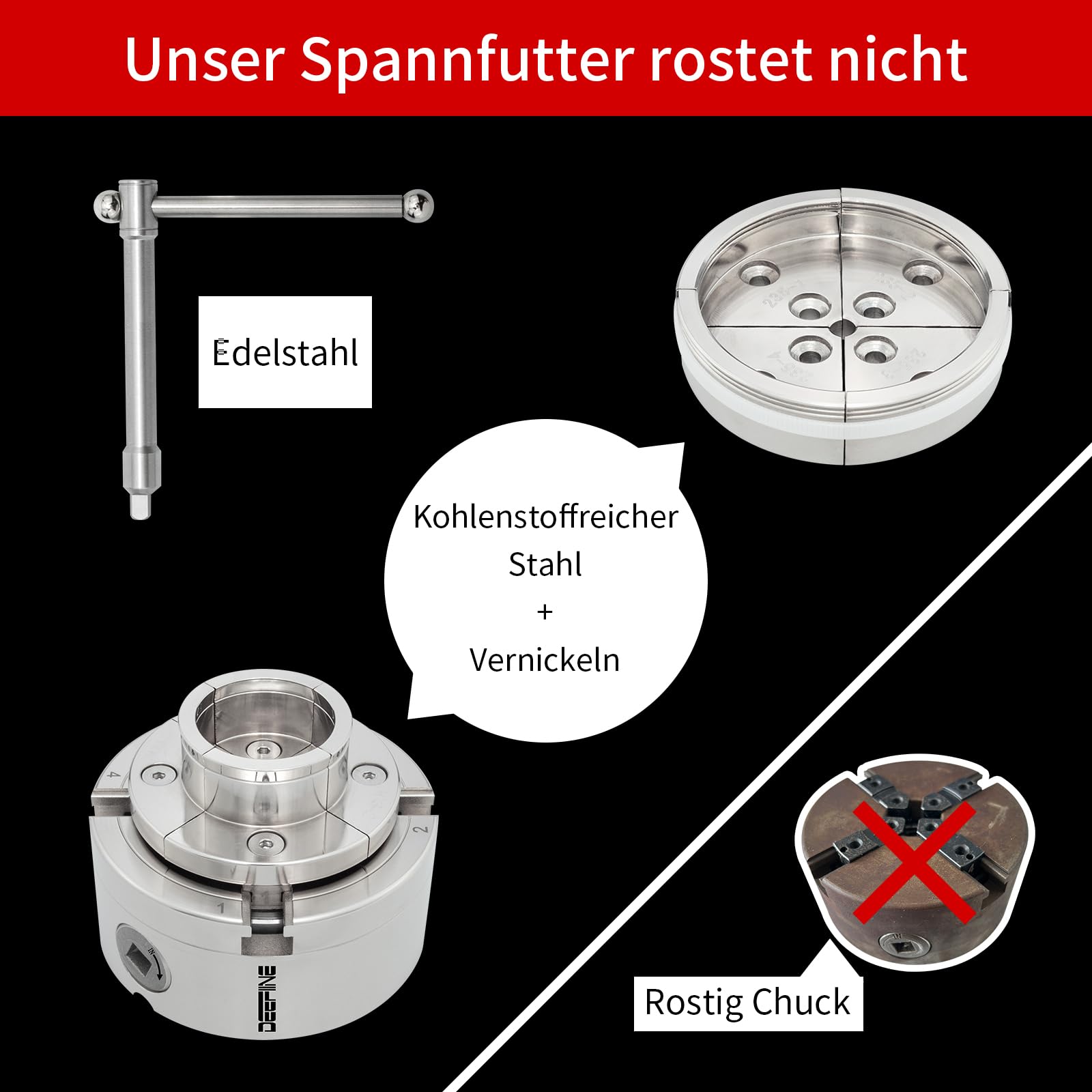 Backenfutter Drechselfutter 100MM 4-Backen Spannfutter selbstzentrierend Drehfutter Drechselspannfutter für M33 Und M18 Drechselbank(2)