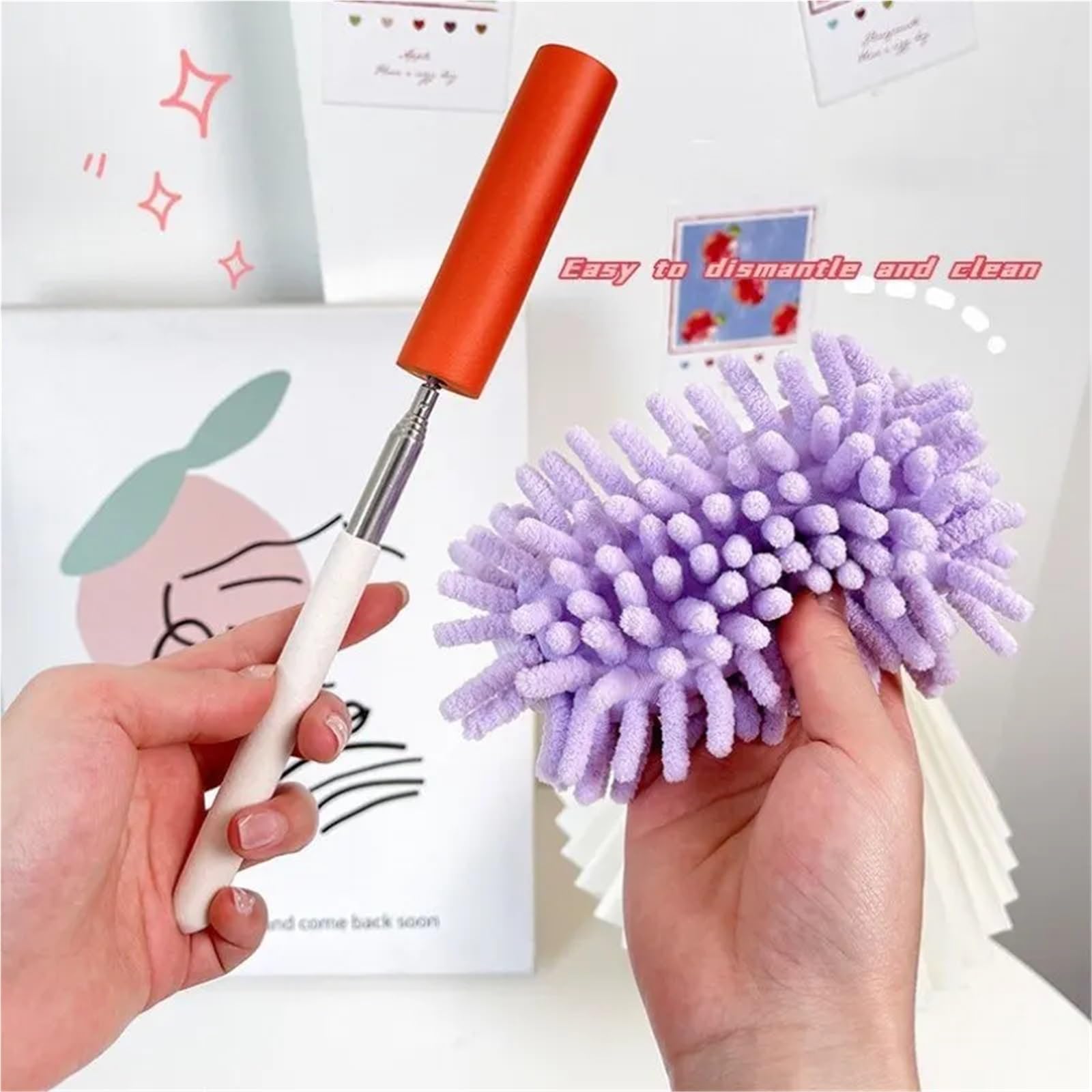 Set spolverino telescopico regolabile – Spazzola per spolverare allungabile per la pulizia di casa e mobili con 3 testine di ricambio – efficiente, leggero, facile da usare
