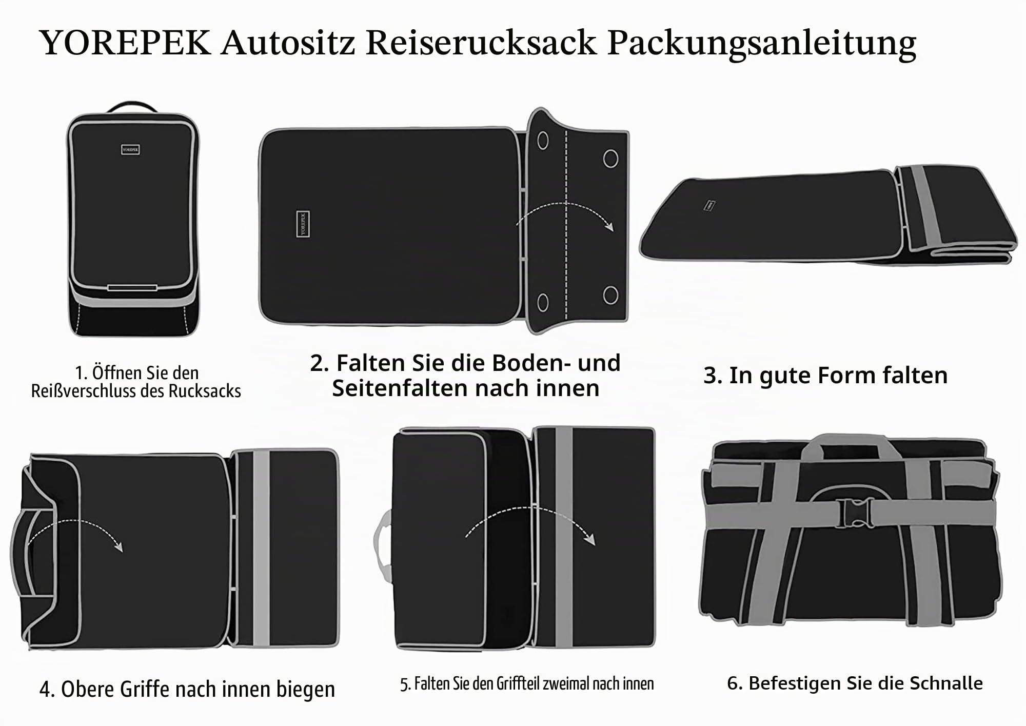 YOREPEK Autositz-Reisetasche, Transporttasche für Kindersitz Flugzeug, Rucksack mit Schultergurt & Hüftgurt, Wasserdicht, 45x45x71cm, Schwarz