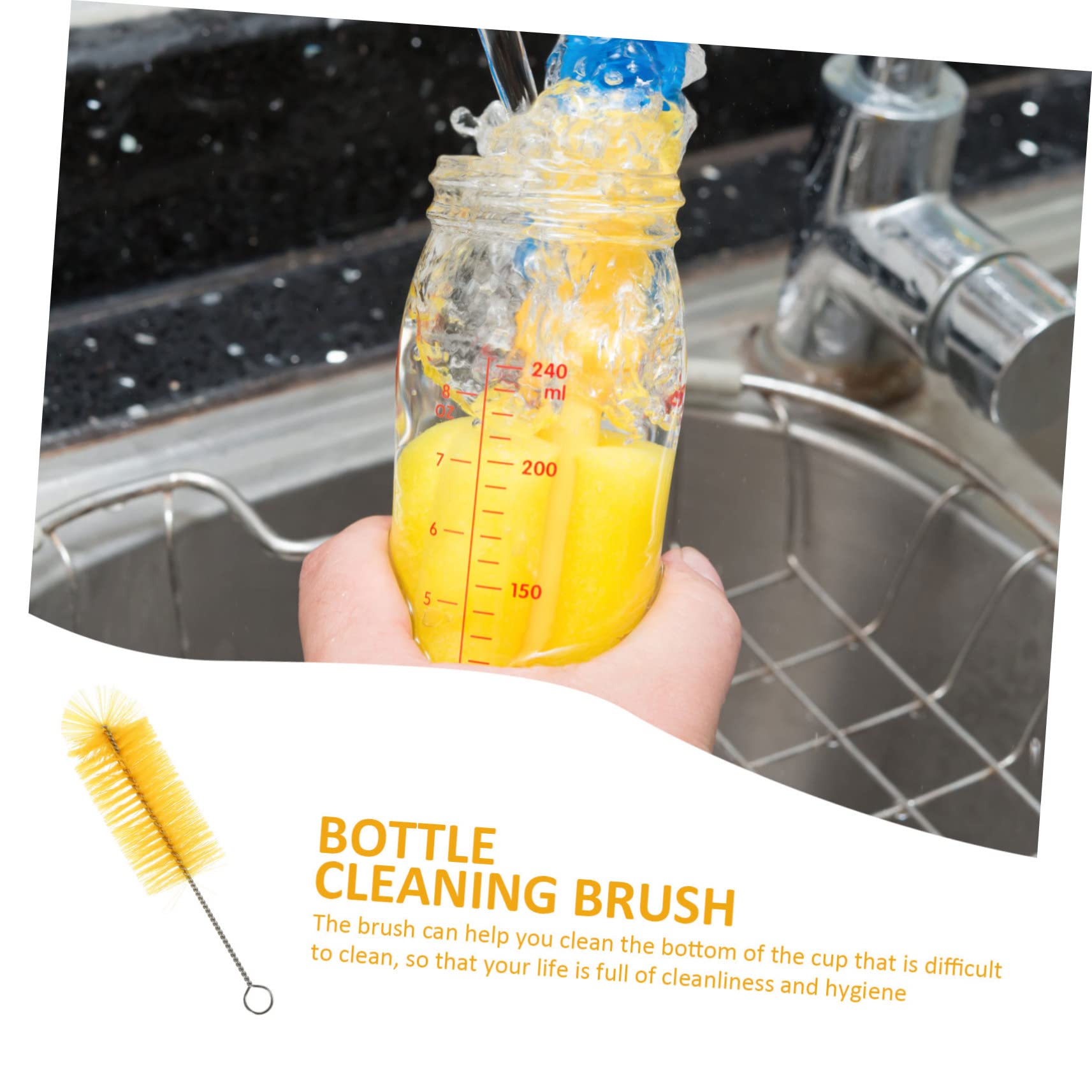 COLLBATH 10pcs Straw Brush Cleaning Brush Limpiador De Biberones De Kitchen Washing Brushes Kit Waterbottle with Straw Stainless Water Bottle Straw Cleaning Brush Yellow Stainless Steel