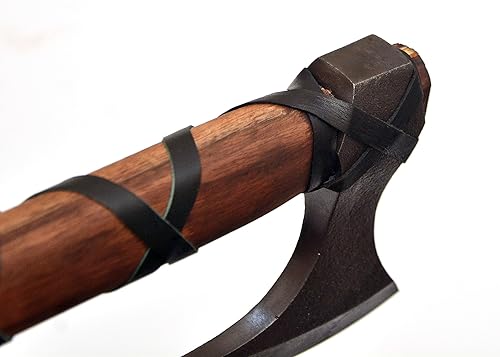 Miniatura 6 de Hacha vikinga real arma hecha a mano de acero al carbono Ragnar Lothbrok caza batalla listo hacha con funda de cuero, equipo de camping, barbudo,
