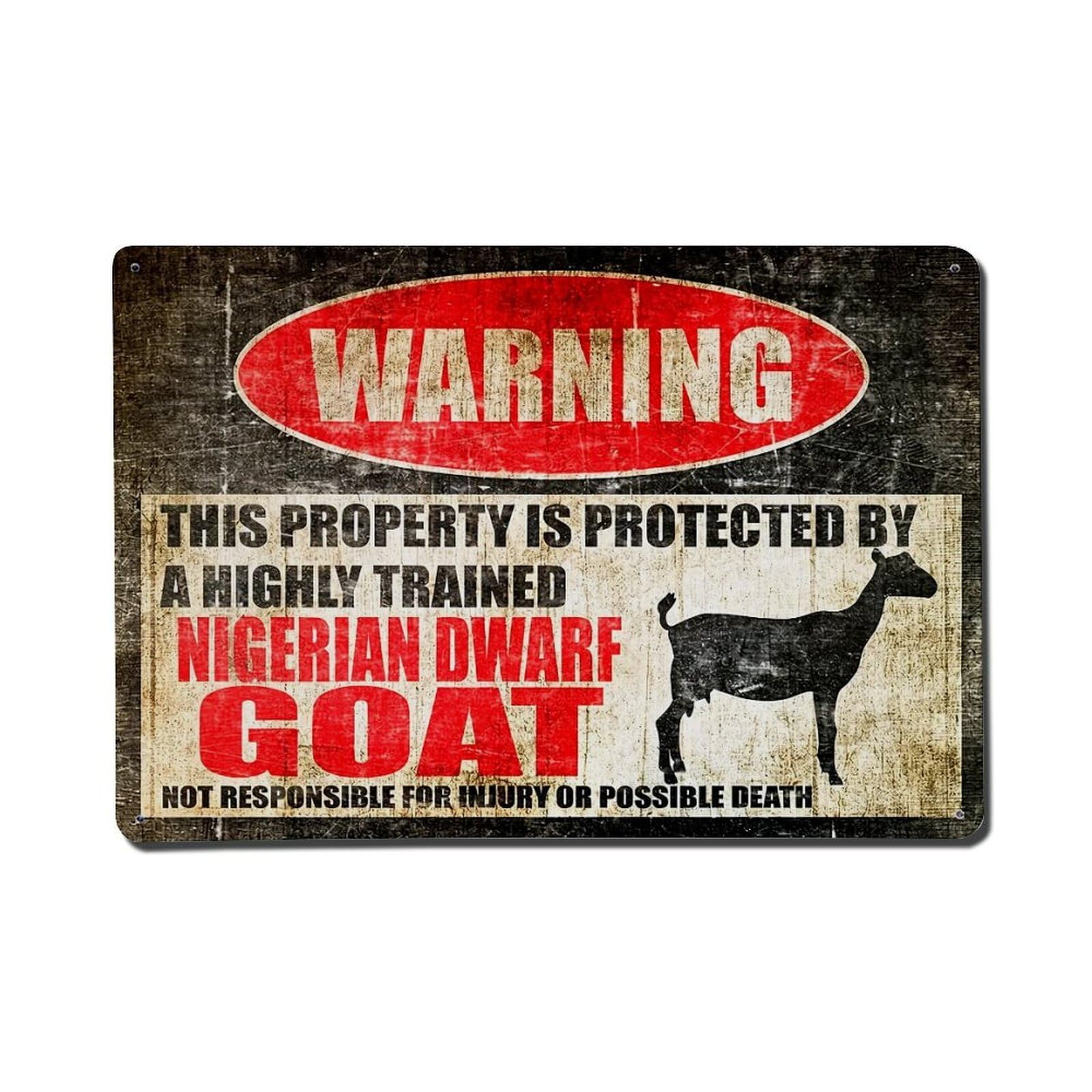 Nestemfo Vintage Warning Nigerian Dwarf Goat Sign Tin Sign Metal Sign, Living Room,Bar, Home, Bedroom Wall Decor,Retro Metal Poster 8X12 Inches