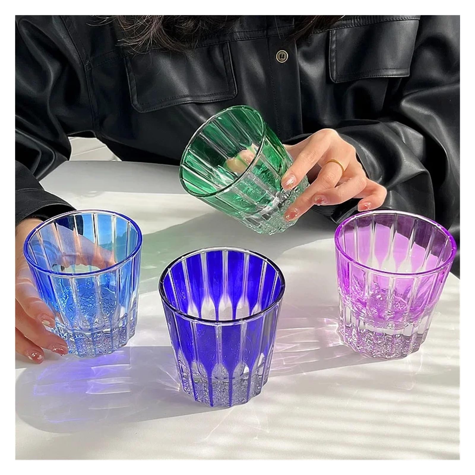 Kristallgläser 200 ml Stern Diamant Cut Rock Tasse Haushalt Wasser Tasse Glas for Bar Party Farbige Kristall Glas Tasse(Transparent)