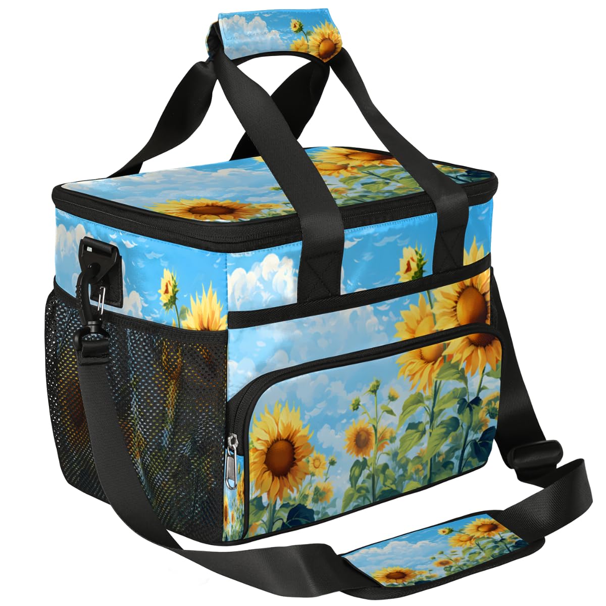 Field Sunflower Insulated Picnic Backpack Lunch Box for Women Men Picnic Basket Tote Lunch Bag Picnic Bag Portable Lunch Bags for Picnic, Beach, Work, Trip,Office, Camp Sunflowers Floral