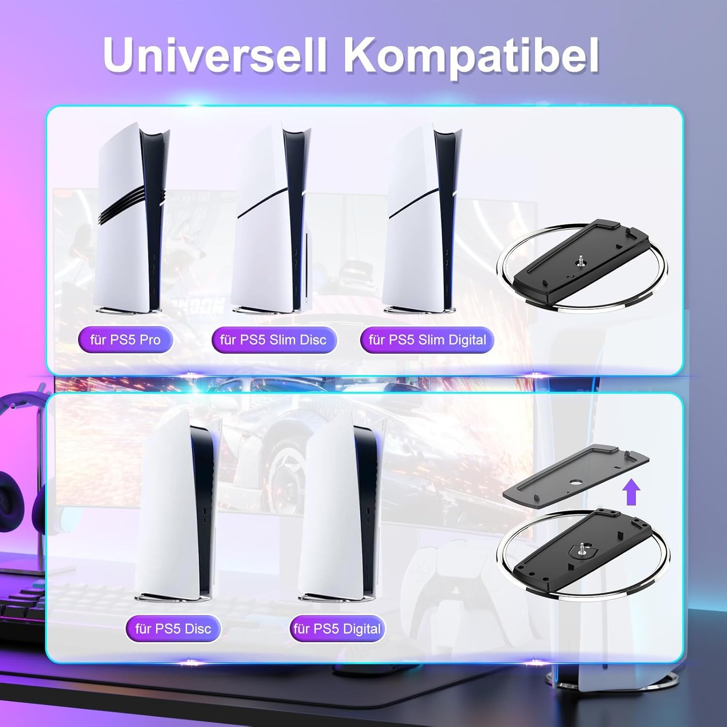 für PS5 Slim Standfuß, Vertikaler Ständer für Playstation 5, PS5Slim, PS5-Pro, Reguläre Modelle, Digital Editions Disc Versions